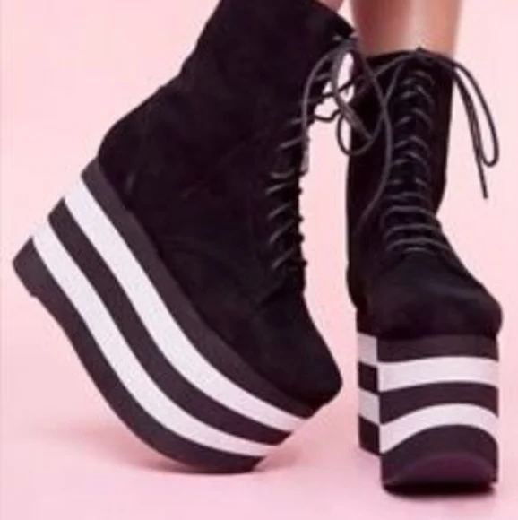 Jeffrey Campbell Revel Platform Suede Striped Club Kid 90s Boots Shoes